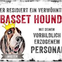 Hundeschild VERWÖHNTER HUND (Basset Hound) mit Hundename, wetterbeständiges Warnschild Bild 1