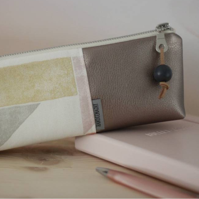 Federmäppchen geometrischer Canvasstoff & Kunstleder