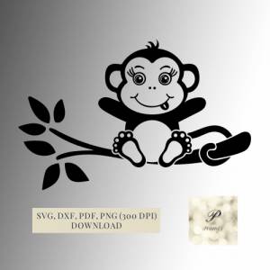 Plotterdatei Affe SVG Datei für Cricut, kindliches Affen Design  Digital Download süßes Äffchen Motiv Bild 1