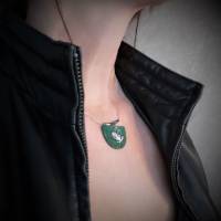 Kette, Edelstahl, natürlicher Jadeanhänger, Ginkoanhänger Bild 3