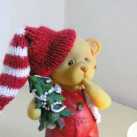 Weihnachten Deko Bär Teddybär  mit Teelicht auf einer Baumscheibe Bild 2