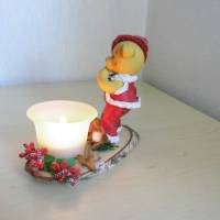Weihnachten Deko Bär Teddybär  mit Teelicht auf einer Baumscheibe Bild 4