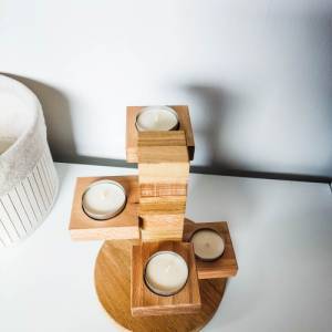 Teelichthalter für 4 Teelichter aus Holz | Holzdekoration für Kerzen aus Massivholz | Eiche und Buche Teelichthalter