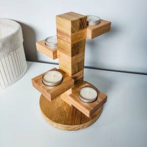 Teelichthalter für 4 Teelichter aus Holz | Holzdekoration für Kerzen aus Massivholz | Eiche und Buche Teelichthalter Bild 2