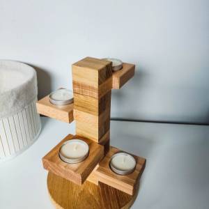Teelichthalter für 4 Teelichter aus Holz | Holzdekoration für Kerzen aus Massivholz | Eiche und Buche Teelichthalter Bild 4