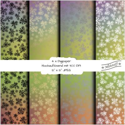 4 x Digital Paper - Digipapier -  Schneeflöckchen - JPEG - 12 Zoll - 300 DPI - 3600 Pixel - Arbeitsprobe
