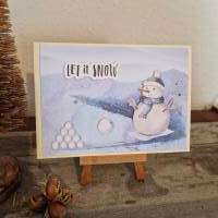 Weihnachtskarte mit Schneemann - Schneebälle - Let it Snow Bild 1