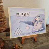 Weihnachtskarte mit Schneemann - Schneebälle - Let it Snow Bild 2