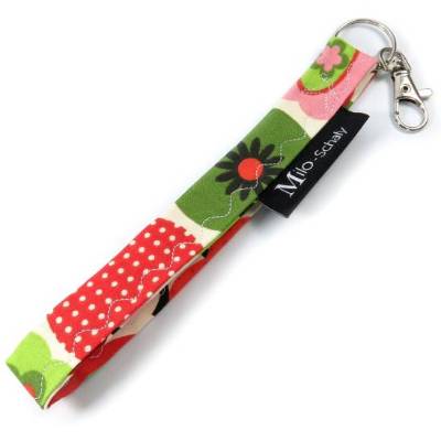 Schlüsselband kurz mit Karabiner Stoff Schlüsselanhänger Äpfel bunt