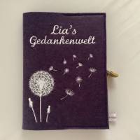 Personalisiertes Tagebuch aus Filz mit Schloß Pusteblume Bild 6