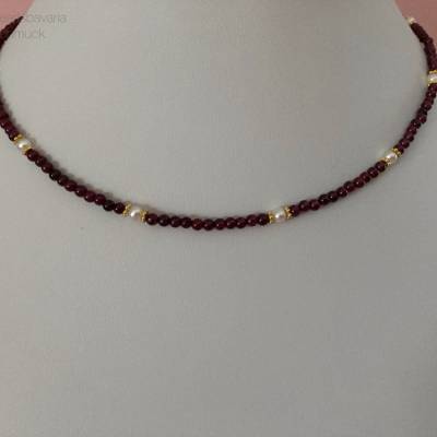 Rote Granatkette mit Perlen, Geschenk für Frauen, Brautschmuck, Trachtenschmuck, Handarbeit aus Bayern