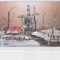 Grußkarte,  Wandbild,  Stimmungsbild-   Mühle im Schnee-   handgemalt