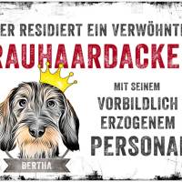 Hundeschild VERWÖHNTER HUND (Rauhaardackel) mit Hundename, wetterbeständiges Warnschild Bild 1