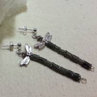 Libellen Ohrhänger oder Ohrstecker, Jade, Silber Bild 3