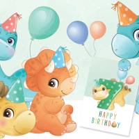 Friendly Fox Geburtstagskarte für Kinder, 1.-7.Geburtstag, Dino Glückwunschkarte zum Kinder Geburtstag, A5 Bild 9