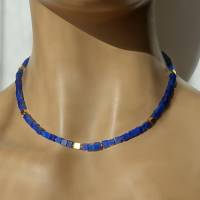 Kette aus Lapis Lazuli Würfeln und vergoldeten Silberwürfeln Bild 5