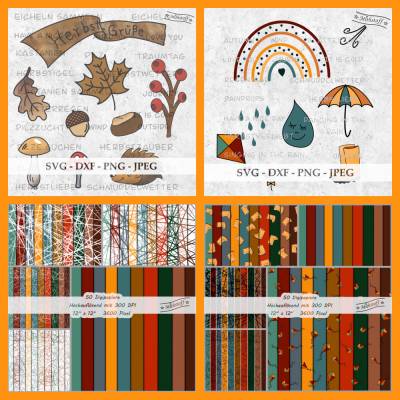 Herbst-Bundle - Eicheln - Kastanien - Regen 90 x Digipaper - SVG - DXF - Datei - Mithstoff