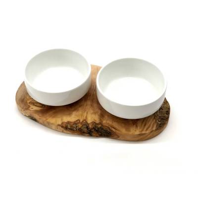 Futterstation RUSTY auf Olivenholzsockel für Futter und Wasser in 3 unterschiedlichen Größen 