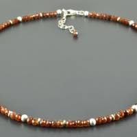 Hakskette mit Mandarin-Granat und 925er Silber, Edelsteinkette orange, facettierte Perlen, zartes Collier Bild 5
