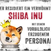 Hundeschild VERWÖHNTER HUND (Shiba Inu) mit Hundename, wetterbeständiges Warnschild Bild 1