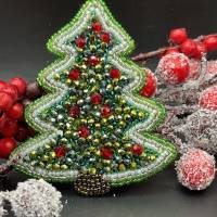 Brosche Weihnachtsbaum aus Glasperlen gefertigt. Schmuck Glasperlen Accessoire Bild 2