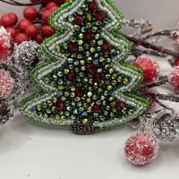 Brosche Weihnachtsbaum aus Glasperlen gefertigt. Schmuck Glasperlen Accessoire Bild 6