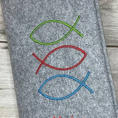 Gotteslobhülle, Kommunion, Firmung, Konfirmation, Fisch, gestickt, Filz, Geschenk, Mädchen, Junge,  personalisierbar, mi