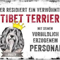 Hundeschild VERWÖHNTER HUND (Tibet Terrier) mit Hundename, wetterbeständiges Warnschild Bild 1