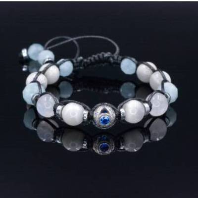 Herren Edelsteinen Armband Sonnenstein Aquamarin Hämatit und 925 Silber, Geschenk für Mann, LIMITED EDITION, 10 mm