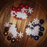 X-MAS Bastel-Deko-Sets 28 Teile Weihnachtskugeln Schneeflocken Schellen Perlen rot blau braun Bild 1