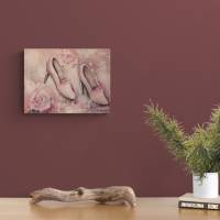 PINK SHOES - gegenständliches Gemälde im Shabby-Look auf Leinwand  40cmx30cm mit Glitter Bild 3