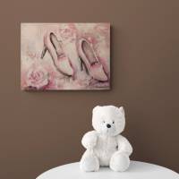 PINK SHOES - gegenständliches Gemälde im Shabby-Look auf Leinwand  40cmx30cm mit Glitter Bild 4