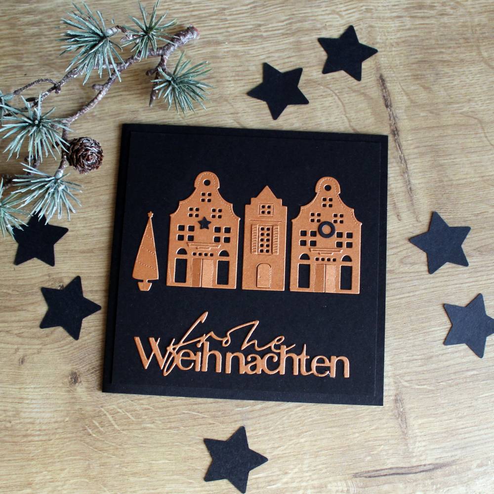 Weihnachtskarte Grußkarte "Festliche Häuser" aus der Manufaktur Karla Bild 1
