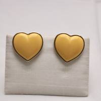 Vintage Ohrclips Kunststoff Herz in Gelb der Rand Gold Farbe für Party Verliebte Bild 1