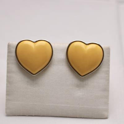 Vintage Ohrclips Kunststoff Herz in Gelb der Rand Gold Farbe für Party Verliebte