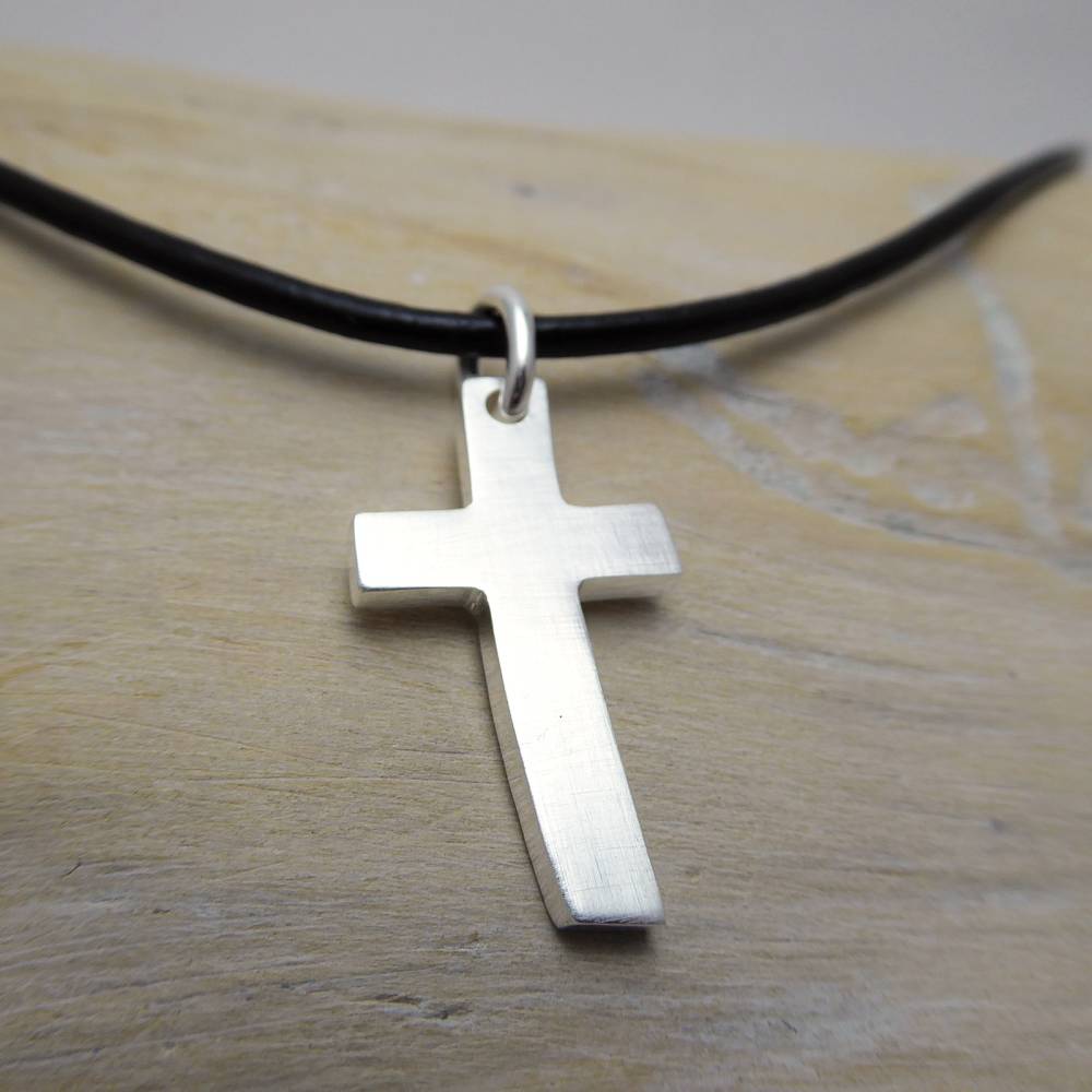 Silberkreuz "Vitus" mit Lederband, massives Kreuz Silber, cooles personalisierbares Geschenk zur Konfirmation, F Bild 1