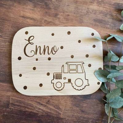 Frühstücksbrett personalisiert Traktor Bauernhof Kind Schneidebrett