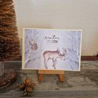 Weihnachtskarte - Hirsch und Eule - winter is coming Bild 1