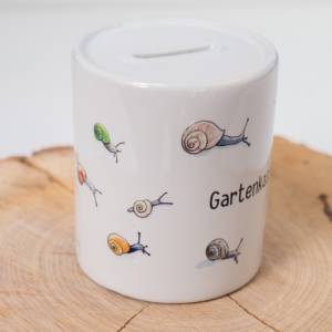 Spardose mit kleinen bunten Schnecken, "Gartenkasse", ein tolles Geschenk für alle Gartenfreunde, personalisierb Bild 6