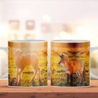 Bedruckte Keramiktasse Fuchs und Lamm für Kaffee- und Teeliebhaber | spülmaschinenfeste Tasse mit Motiv | Geschenkidee Bild 1