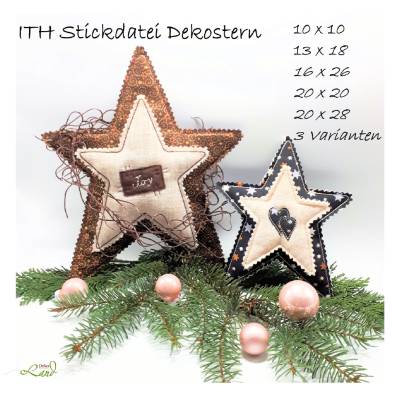 ITH Stickdatei Dekostern Set – 4 Größen, 3 Varianten, Sofortdownload