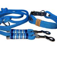 Hundeleine und Halsband Set, beides verstellbar, blau, dunkelblau, hellblau, silber, Leder und Schnalle, 10 mm Stärke Bild 2