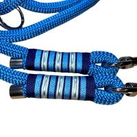 Hundeleine und Halsband Set, beides verstellbar, blau, dunkelblau, hellblau, silber, Leder und Schnalle, 10 mm Stärke Bild 4