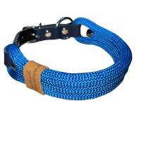 Hundeleine und Halsband Set, beides verstellbar, blau, dunkelblau, hellblau, silber, Leder und Schnalle, 10 mm Stärke Bild 5