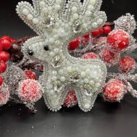 Brosche Schmuck aus Glasperlen Perlen Handarbeit Weihnachtsschmuck Bild 3