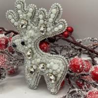 Brosche Schmuck aus Glasperlen Perlen Handarbeit Weihnachtsschmuck Bild 7