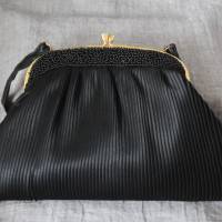 elegante Vintage Handtasche schwarze Seide Bild 3