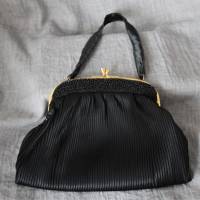 elegante Vintage Handtasche schwarze Seide Bild 5