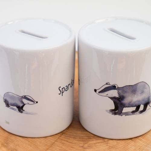 Spardose mit Dachs, "Spardachs", ein tolles Geschenk für alle Sparer, personalisierbar