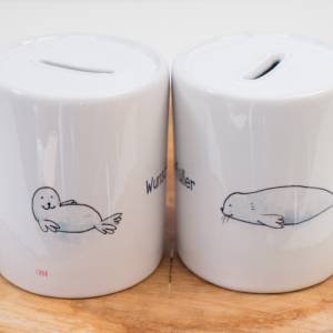 Spardose mit niedlichen Robben, "Wunscherfüller", ein tolles Geschenk für Kinder, personalisierbar Bild 2